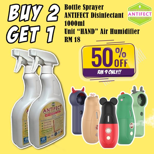 ANTIFECT Air Disinfectant @ BUY 2 Bottle Sprayer 1000ml Get 50% off "HAND" Air Humidifier